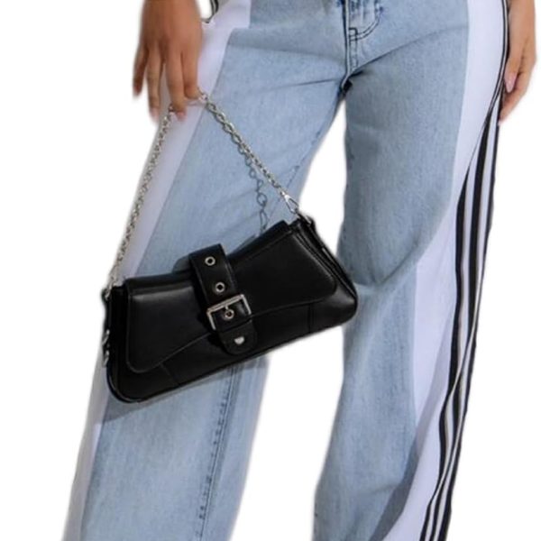 Women’s Jeans with Patchwork Stripes High Waist Loose Color Block Jean Straight Wide Leg Pants