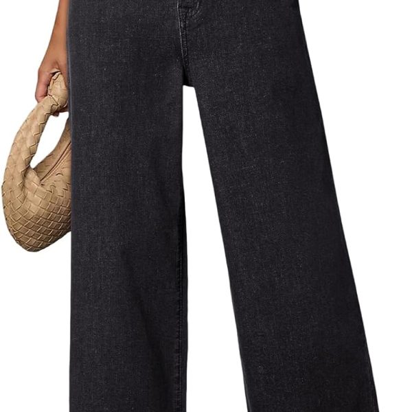 Women's Casual High Waisted Jeans Stretch Wide Leg Loose Pants with Pockets