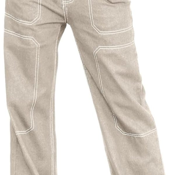Women's Casual Mid Waist Cargo Jeans Stretch Wide Leg Pants with Pockets