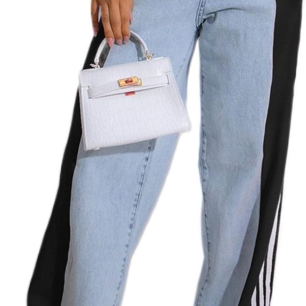 Women’s Jeans with Patchwork Stripes High Waist Loose Color Block Jean Straight Wide Leg Pants