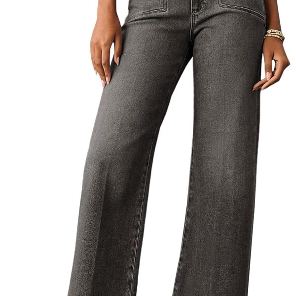 Womens Wide Leg Jeans High Waisted Stretchy Buttoned Pants Trendy 2026 with Pocket